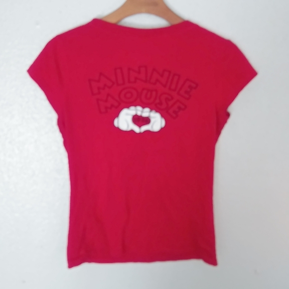 Disney M Minnie Mouse Red Short Capped Sleeve Love Heart Hands Top - Picture 2 of 5